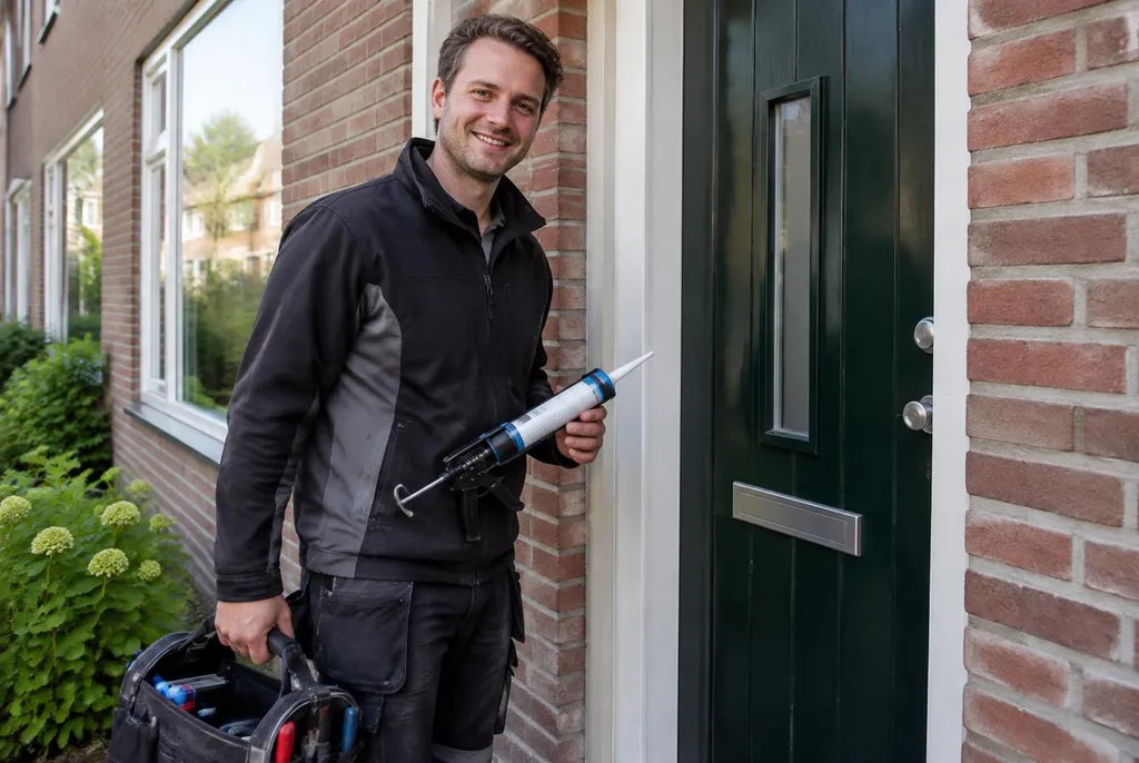 Vakman van Kitbedrijf Lemmer bij de voordeur van een woning